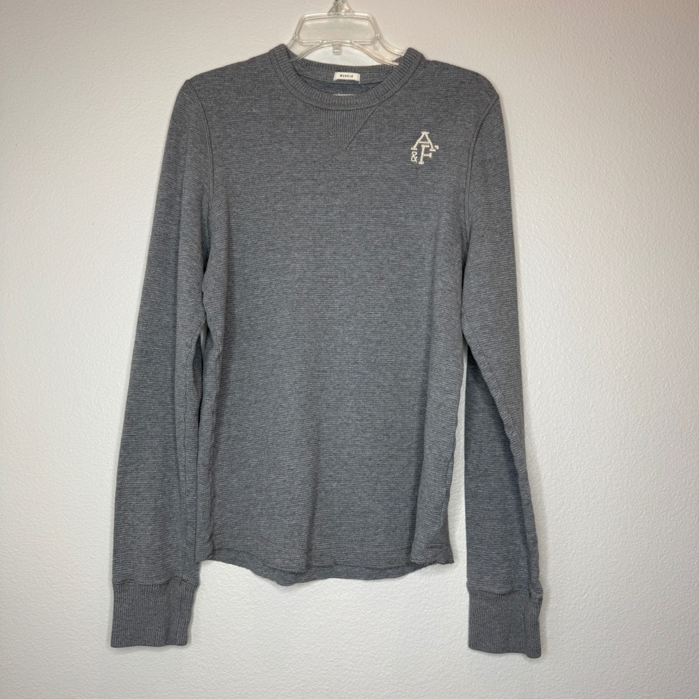 ABERCROMBIE & FITCH Mens Muscle Thermal Crew Neck Top XL Gray Heavyweight